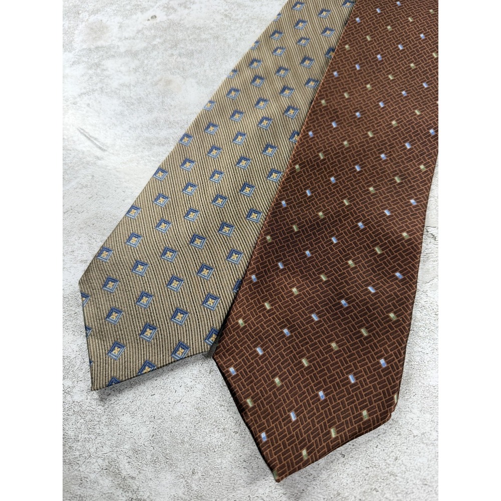Nautica Tie Mens One Size Brown 100% Silk Pointed Geometric Woven Necktie